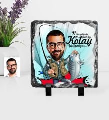 Kişiye Özel Bay Balıkçı Karikatürlü Dekoratif Doğal Taş - 1