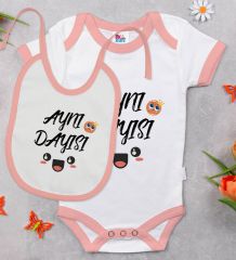 BK Kids Aynı Dayısı Tasarımlı Pembe Bebek Body Zıbın ve Mama Önlüğü Hediye Seti-1