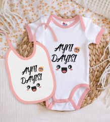 BK Kids Aynı Dayısı Tasarımlı Pembe Bebek Body Zıbın ve Mama Önlüğü Hediye Seti-1