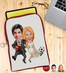 Kişiye Özel Sevgililer Karikatürlü Taşınabilir Koruyucu Tablet Kılıfı & Organizer Çanta - Kırmızı-15
