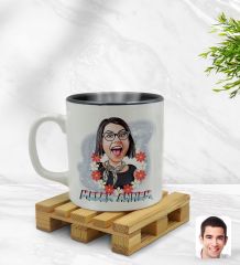 Kişiye Özel Melek Annem Karikatürlü İçi Siyah Renkli Kupa Bardak Model 1