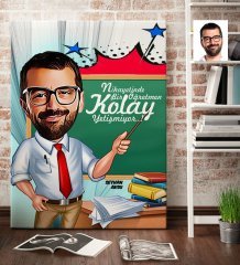 Kişiye Özel Bay Öğretmen Karikatür Kanvas Tablo (70 x 100 cm.) 1