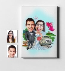 Kişiye Özel Evleniyoruz Karikatür Kanvas Tablo (50 x 70 cm.) 1