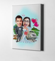 Kişiye Özel Evleniyoruz Karikatür Kanvas Tablo (50 x 70 cm.) 1