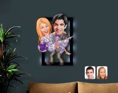 Kişiye Özel Sevgililer Karikatürlü 3D Led Işıklı Ahşap Tablo-56