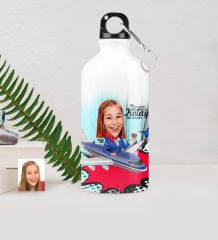 Kişiye Özel Hostes Karikatürlü Metal Suluk (500 ml.) 1