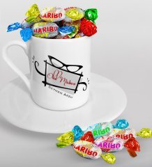 Kişiye Özel Okul Müdiresi Türk Kahvesi Fincanı ve Haribo Şeker Hediye Seti-1