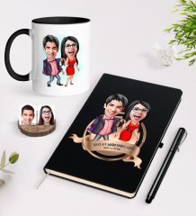 Kişiye Özel Yılın En Mükemmel Çifti Karikatürlü Siyah Defter Kalem ve Kupa Seti-4