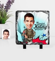 Kişiye Özel Asker Karikatürlü Dekoratif Doğal Taş - 2