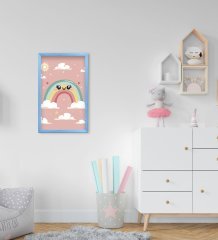 BK Home Gökkuşağı Tasarımlı Dekoratif Mavi Ahşap Çerçeveli Çocuk Odası Tablo-2