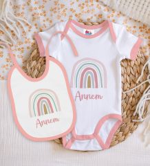 BK Kids Annem Tasarımlı Pembe Bebek Body Zıbın ve Mama Önlüğü Hediye Seti-1