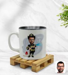 Kişiye Özel İtfaiyeci Karikatürlü İçi Siyah Renkli Kupa Bardak Model 1