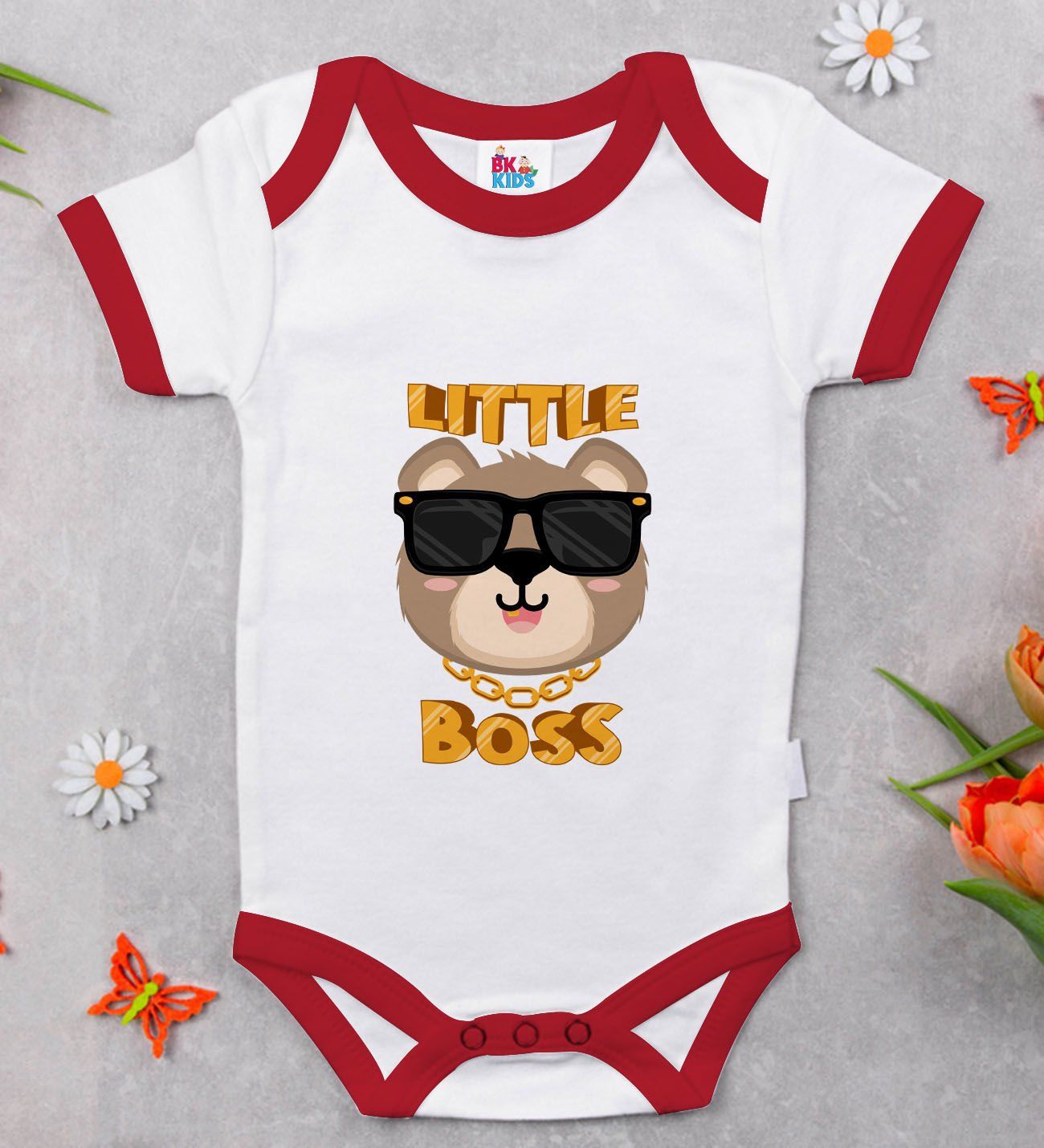 BK Kids Little Boss Tasarımlı Kırmızı Bebek Body Zıbın-3