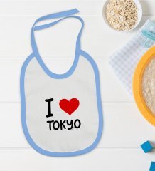 BK Kids I Love Tokyo Tasarımlı Mavi Bebek Mama Önlüğü - Model 1