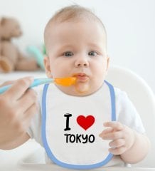 BK Kids I Love Tokyo Tasarımlı Mavi Bebek Mama Önlüğü - Model 1