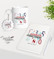 Kişiye Özel Matematik Öğretmeni Kupa Anahtarlık Beyaz Defter Kalem Hediye Seti-4