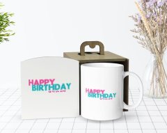 Kişiye Özel Ahşap Kutuda Happy Birthday Tasarımlı Beyaz Kupa Bardak-1
