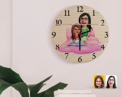 Kişiye Özel Anneler Günü Temalı Anne Kız Karikatürlü Otantik Ahşap Palet Saat-3