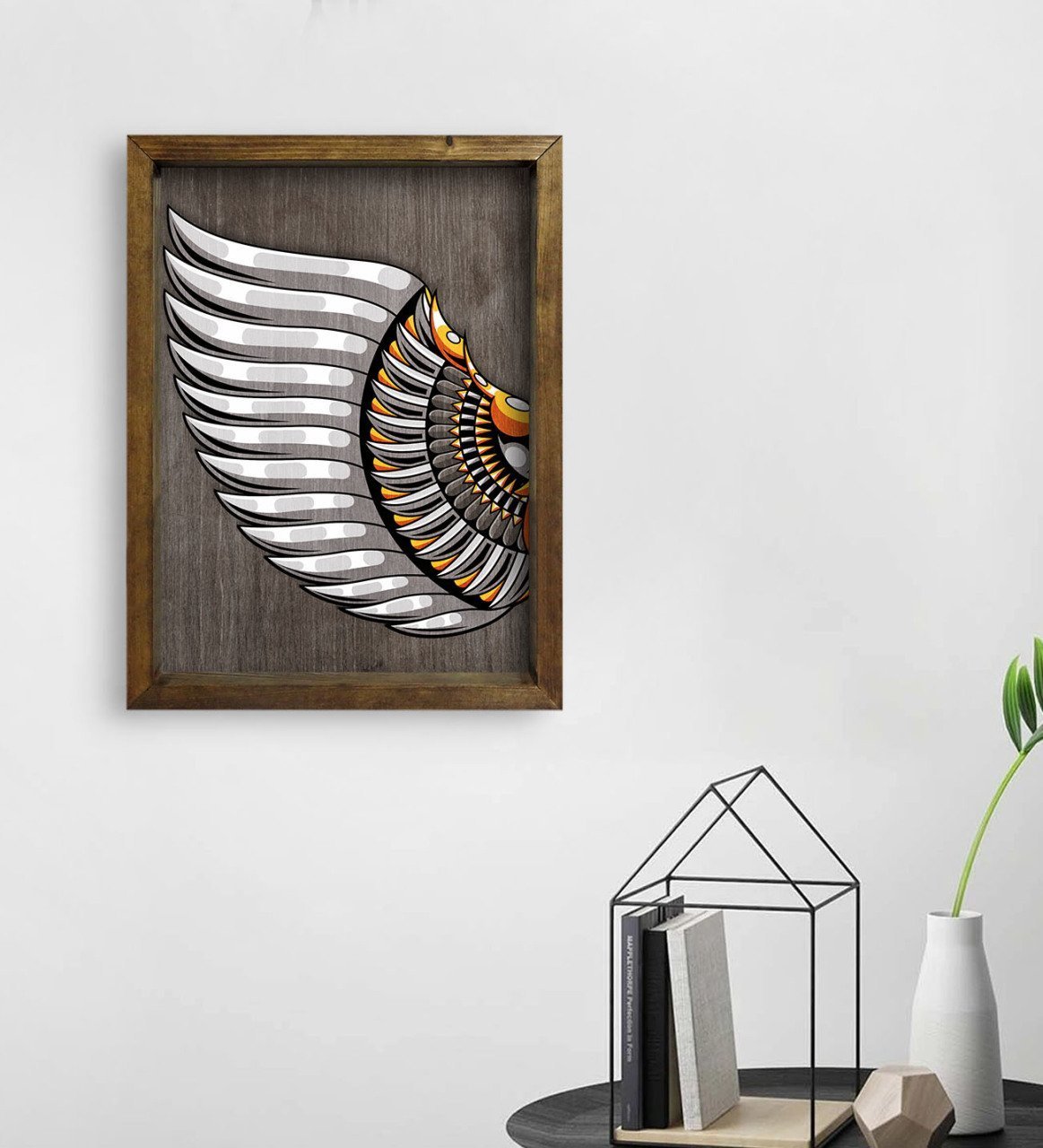 BK Home Kanat Tasarımlı Doğal Masif Ahşap Çerçeveli Tablo 45x65cm-1