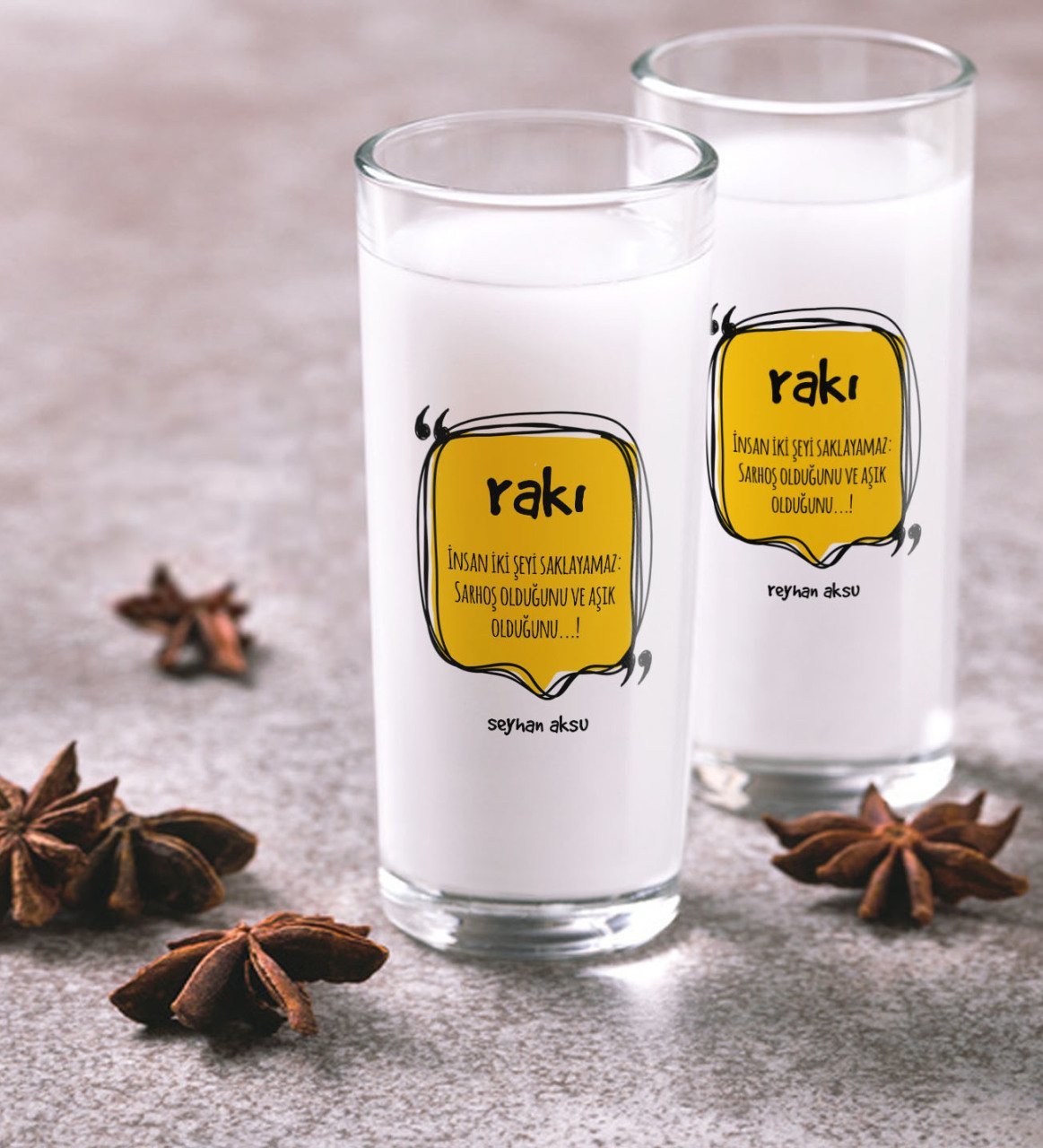 Kişiye Özel Renkli Baskılı İnsan İki Şeyi Saklayamaz İkili Rakı Bardağı Seti
