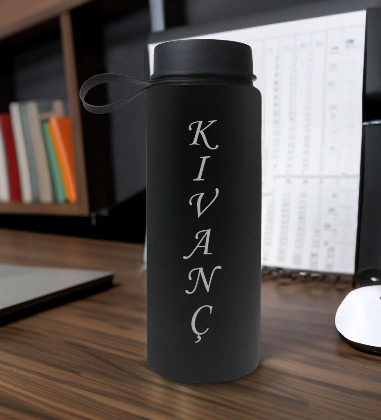 BK Gift Kişiye Özel İsimli Siyah Renkli Cam Matara 500ml, Sevgiliye, Arkadaşa Hediye, İsimli Cam Matara, Ofis Hediyesi