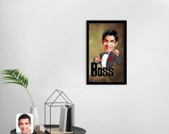Kişiye Özel Boss Karikatürlü Dekoratif Ahşap Siyah Çerçeveli Tablo-2