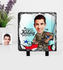 Kişiye Özel Asker Karikatürlü Dekoratif Doğal Taş - 1
