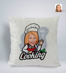 Kişiye Özel Kadın Chef Karikatürlü Kare Araç Koltuk Yastığı-14