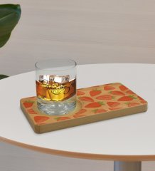 Kişiye Özel Çilek Tasarımlı Doğal Ahşap Tabaklı Viski Bardağı Sunum Seti Model 1