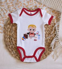 BK Kids Little Boss Tasarımlı Kırmızı Bebek Body Zıbın-1