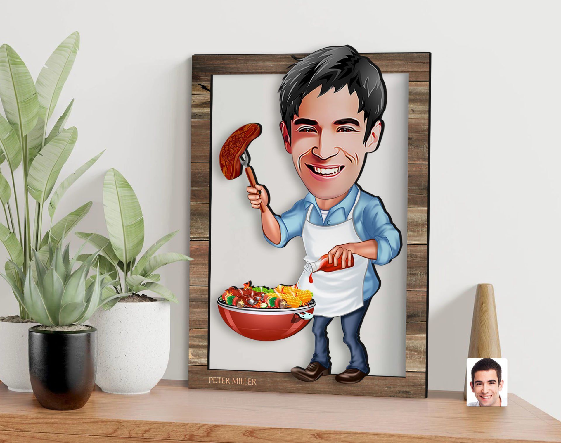 BK Gift Kişiye Özel Barbekü Karikatürlü 3D Ahşap Tablo, Sevgiliye Hediye, Arkadaşa Hediye, Yıl Dönümü Hediyesi, Doğum Günü Hediyesi-3