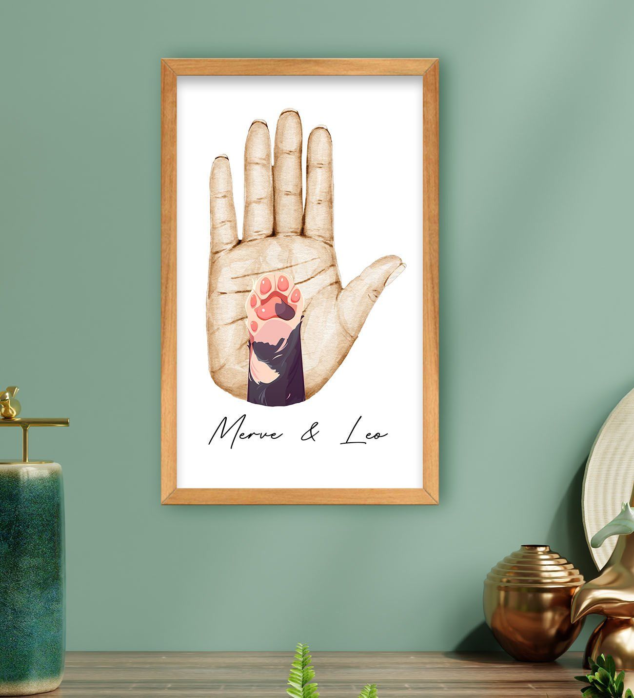 BK Gift Kişiye Özel İsimli Renkli El ve Pati Tasarımlı Ahşap Çerçeveli Tablo-4 40x25cm, Ev Dekorasyonu, Arkadaşa Hediye