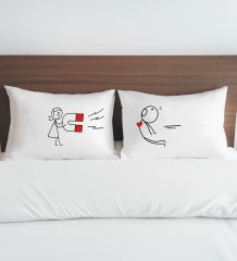 BK Gift Sevgili Tasarımlı Pamuklu 2’li Yastık Kılıfı Seti-8 50x70cm , Sevgiliye Hediye, Ev Hediyesi, Tasarım Ev Tekstili