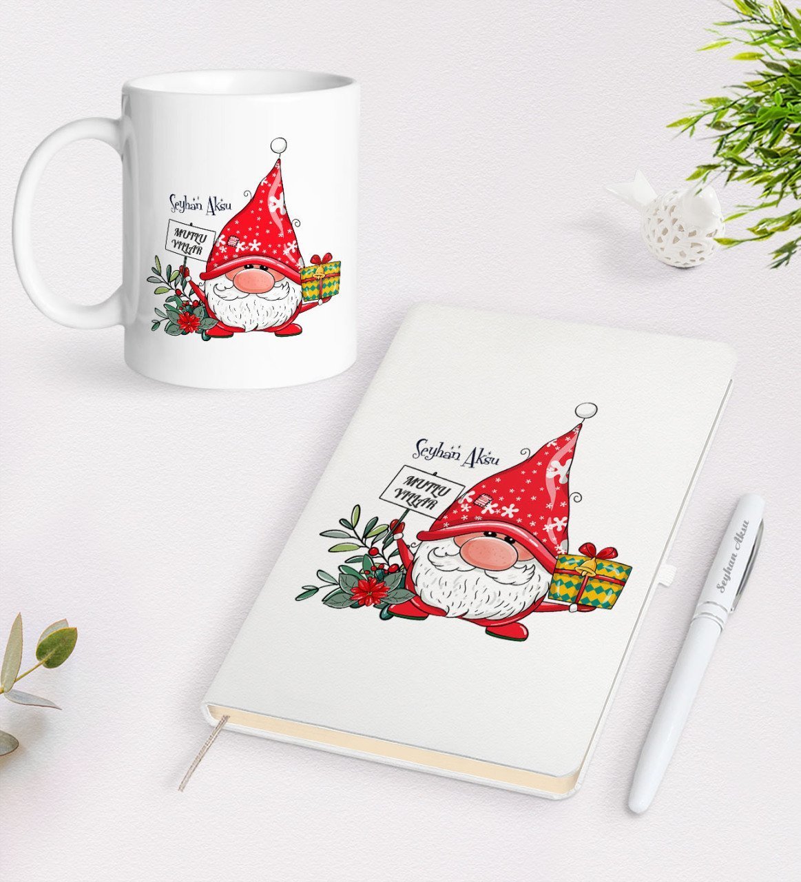 Kişiye Özel Mutlu Yıllar Tasarımlı Beyaz Defter Kalem Kupa Seti - 8