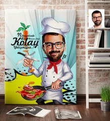 Kişiye Özel Bay Master Chef Karikatür Kanvas Tablo (70 x 100 cm.) 1