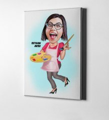 Kişiye Özel Bayan Ressam Karikatür Kanvas Tablo (50 x 70 cm.) 1