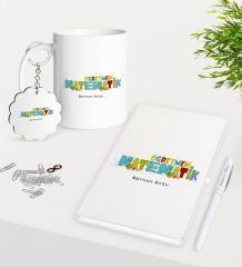 Kişiye Özel Matematik Öğretmeni Kupa Anahtarlık Beyaz Defter Kalem Hediye Seti-2