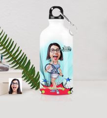 Kişiye Özel Bayan Tenis Oyuncusu Karikatürlü Metal Suluk (500 ml.) 1