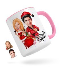 Kişiye Özel Yeni Yıl Sevgililer Karikatürlü Pembe Kupa Bardak-5