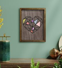 BK Home Kalp Tasarımlı Doğal Masif Ahşap Çerçeveli Tablo 45x65cm-1