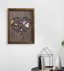 BK Home Kalp Tasarımlı Doğal Masif Ahşap Çerçeveli Tablo 45x65cm-1
