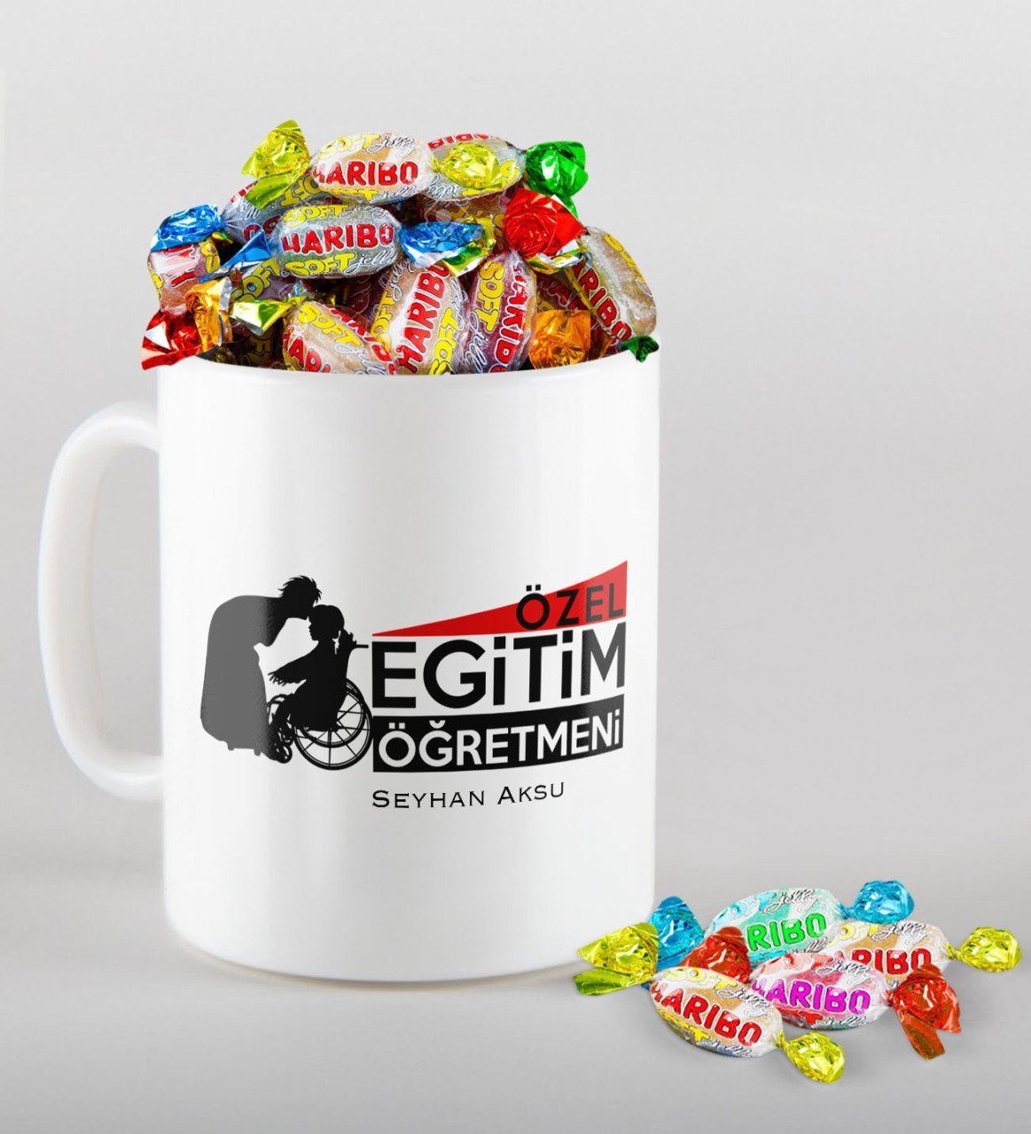 Kişiye Özel Özel Eğitim Öğretmeni Kupa ve Haribo Şeker Hediye Seti-1