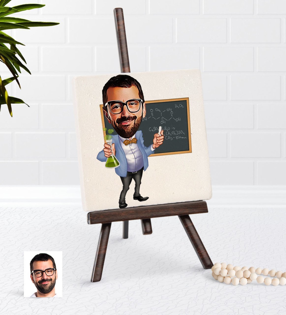 Kişiye Özel Erkek Kimya Öğretmeni Karikatürlü Şovaleli Doğal Taş-1