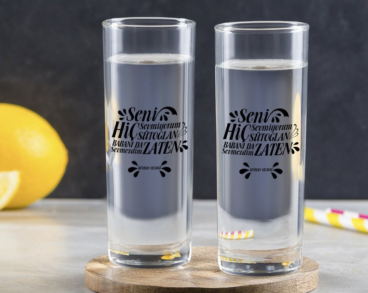 Kişiye Özel Renkli Baskılı Yeşilçam Replikleri Sütoğlan Tasarımlı İkili Vodka Bardağı-2