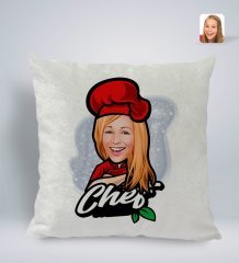 Kişiye Özel Kadın Chef Karikatürlü Kare Araç Koltuk Yastığı-10