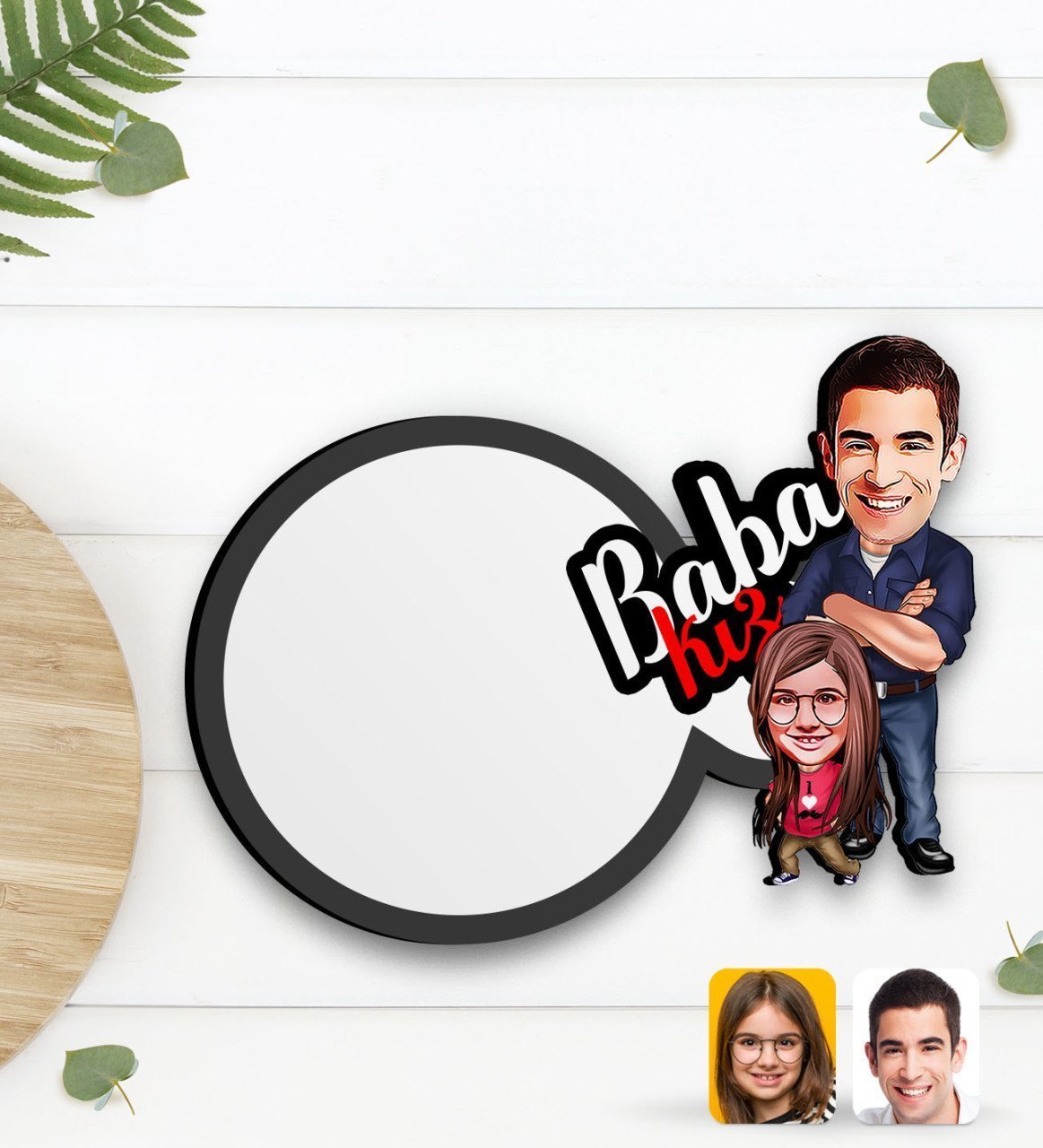Kişiye Özel Baba Kız Karikatürlü Ahşap Bardak Altlığı-3