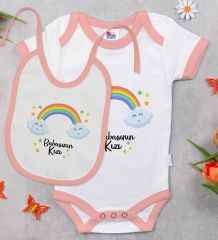 BK Kids Babasının Kızı Tasarımlı Pembe Bebek Body Zıbın ve Mama Önlüğü Hediye Seti-1
