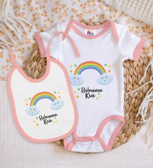 BK Kids Babasının Kızı Tasarımlı Pembe Bebek Body Zıbın ve Mama Önlüğü Hediye Seti-1
