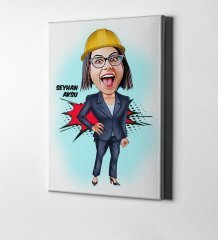 Kişiye Özel Bayan Mühendis Karikatür Kanvas Tablo (50 x 70 cm.) 1