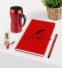 Kişiye Özel Avukat Temalı Kırmızı Defter Kalem ve Termos Mug Seti  - 6